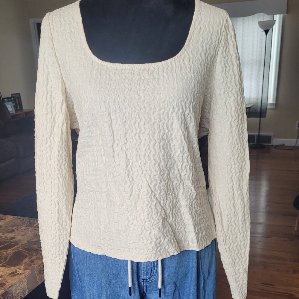 Waffle Knit Textured Long Sleeve Top